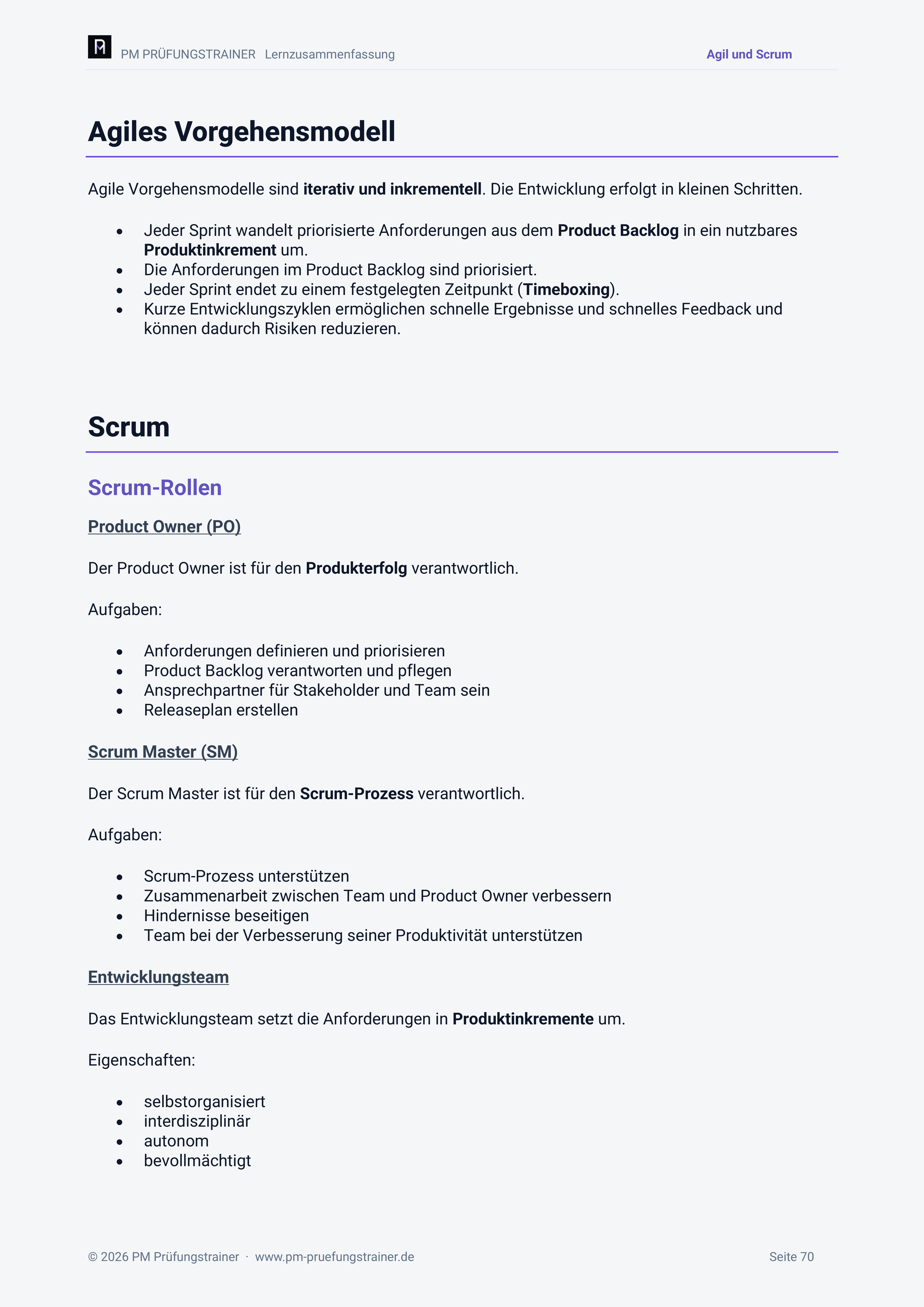 Vorschaubild 3 der Lernzusammenfassung, Agiles Projektmanagement und Scrum